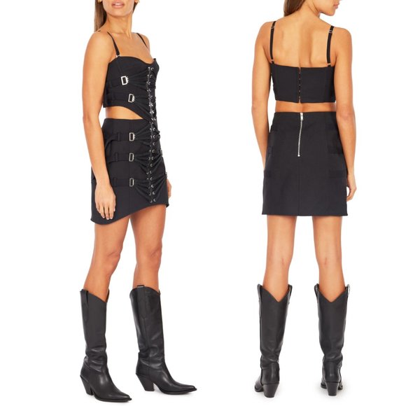 Dion Lee Lace Slider Bustier Corset Cropped Top & Skirt Set Buckle Detail Black - Picture 2 of 16
